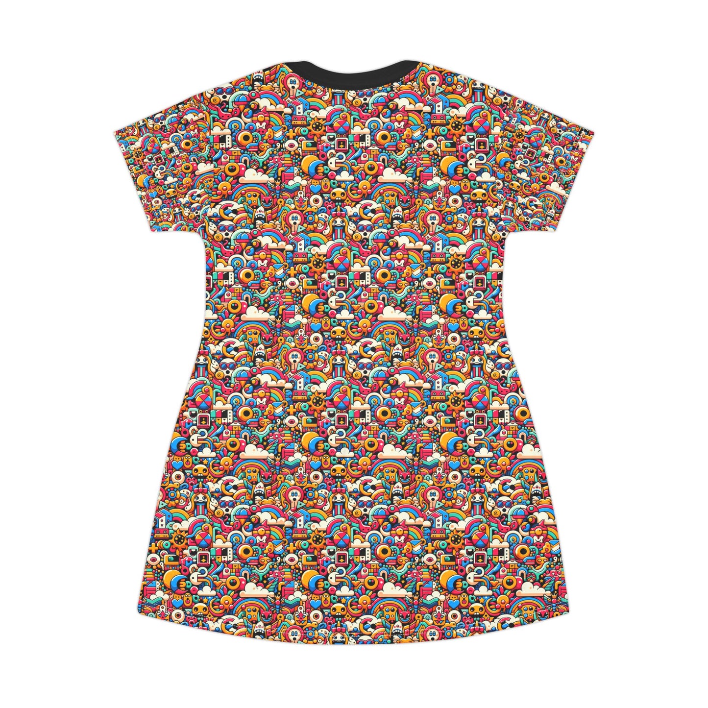 Neon Pop Playful Pop Culture Mashup T-Shirt Dress - 8404 Design-62