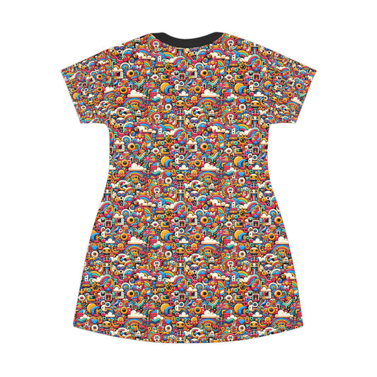 Neon Pop Playful Pop Culture Mashup T-Shirt Dress - 8404 Design-62