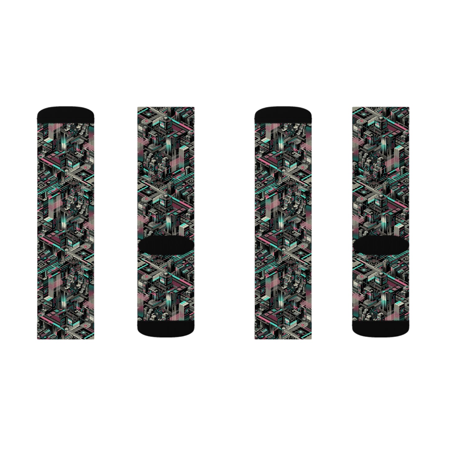 Digital Dreamland Tech-Inspired Streetwear Sublimation Socks - 8404 Design-51