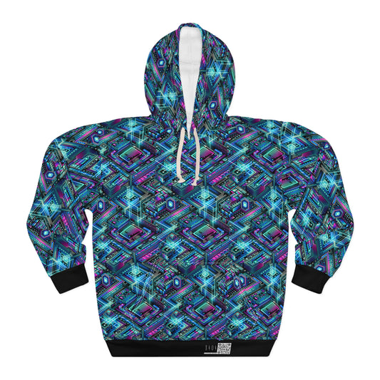 Digital Dreamland Futuristic Tech Aesthetic Pullover Hoodie - 8404 Design-42