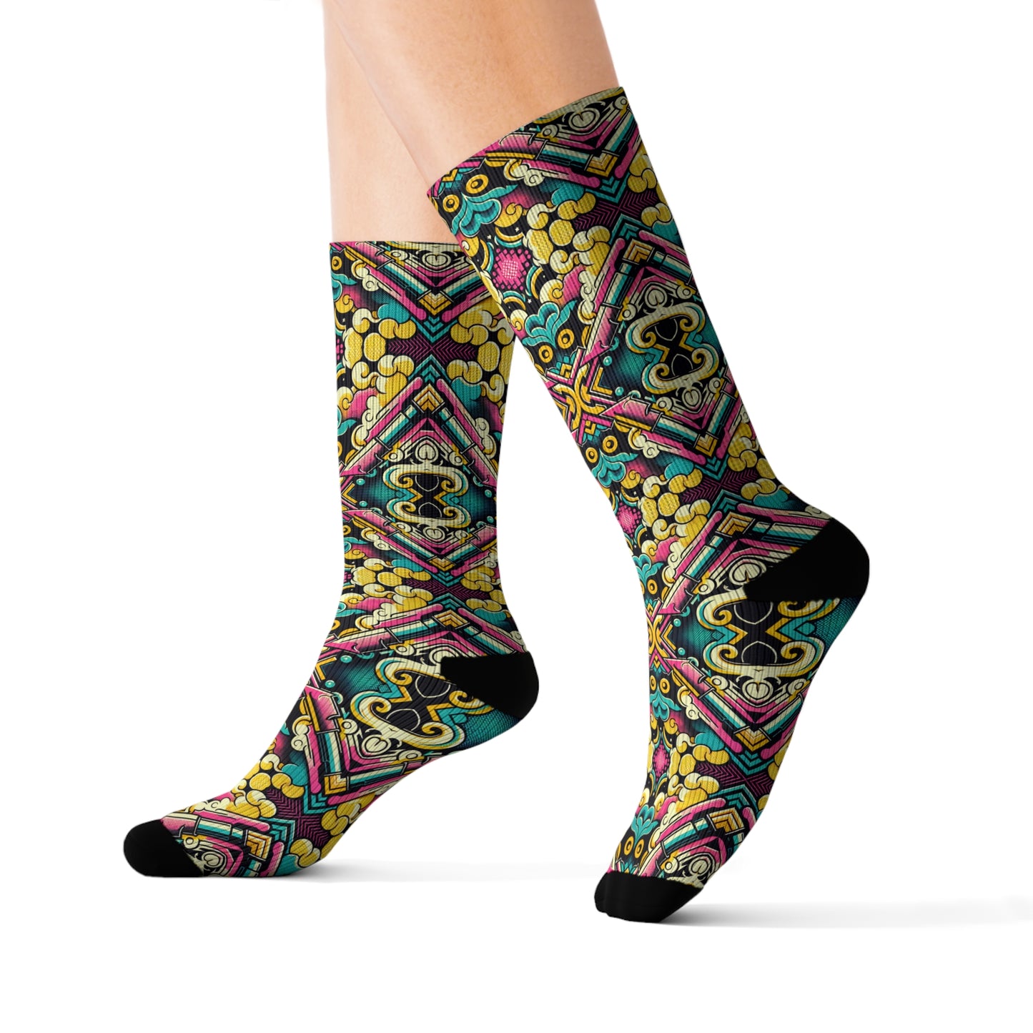 Neon Pop Art Revival Pop Culture Retro Sublimation Socks - 8404 Design-59