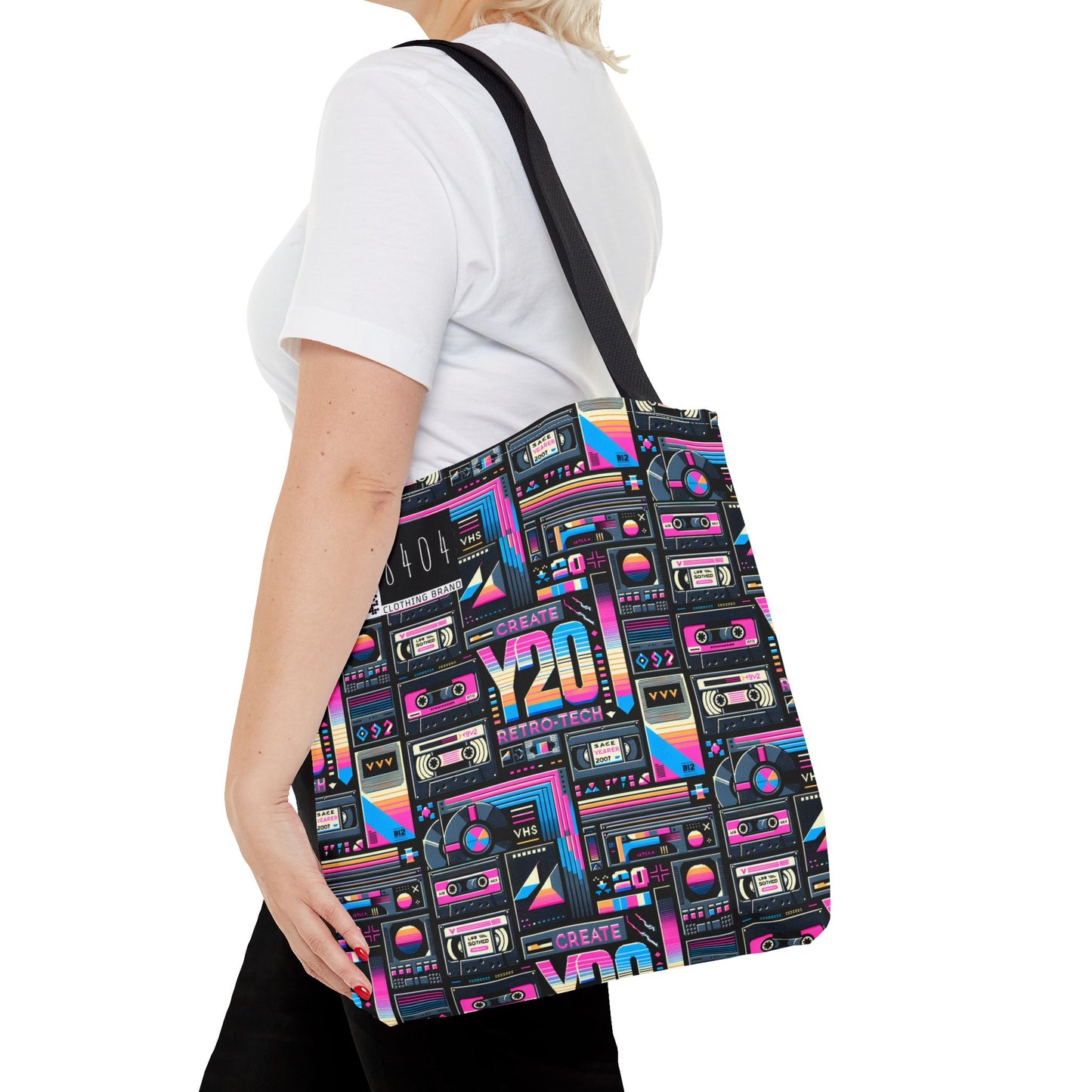 Digital Nostalgia Tech-Inspired Retro Fusion Tote Bag - 8404 Design-65