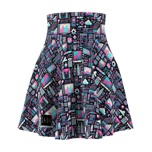 Digital Rebellion Youthful Streetwear with a Rebellious Digital Twist Women's Skater Skirt - 8404 Design-71