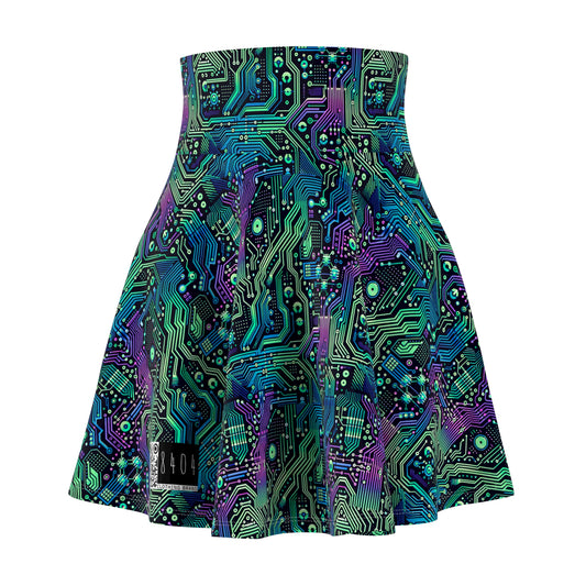 Tech-Infused Neon Tech-Forward Streetwear Women's Skater Skirt - 8404 Design-66