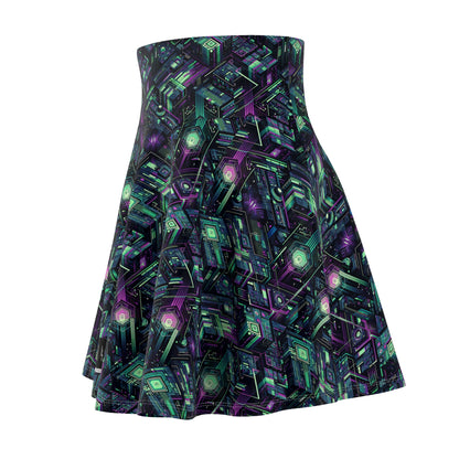 Tech Noir Aesthetics Tech-Forward Urban Dystopia Women's Skater Skirt - 8404 Design-43