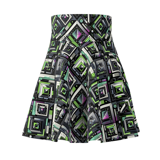 Retro Futurism Graphics Tech-Forward Streetwear Women's Skater Skirt - 8404 Design-48