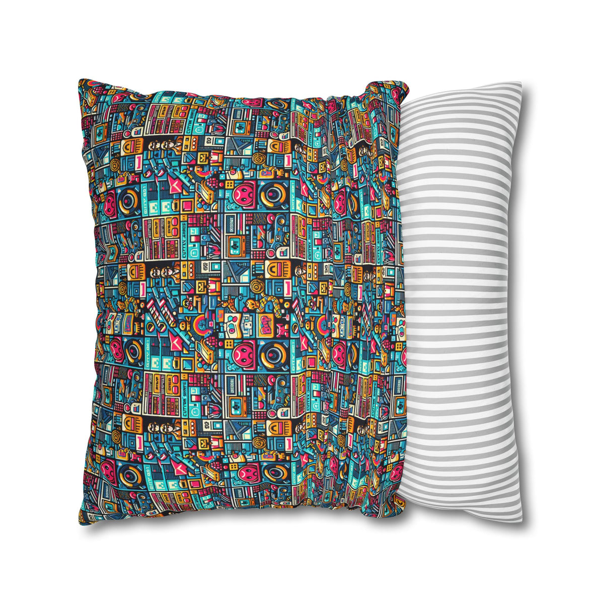 Digital Pop Culture Mashup Maximalist Pop Spun Polyester Square Pillowcase - 8404 Design-47
