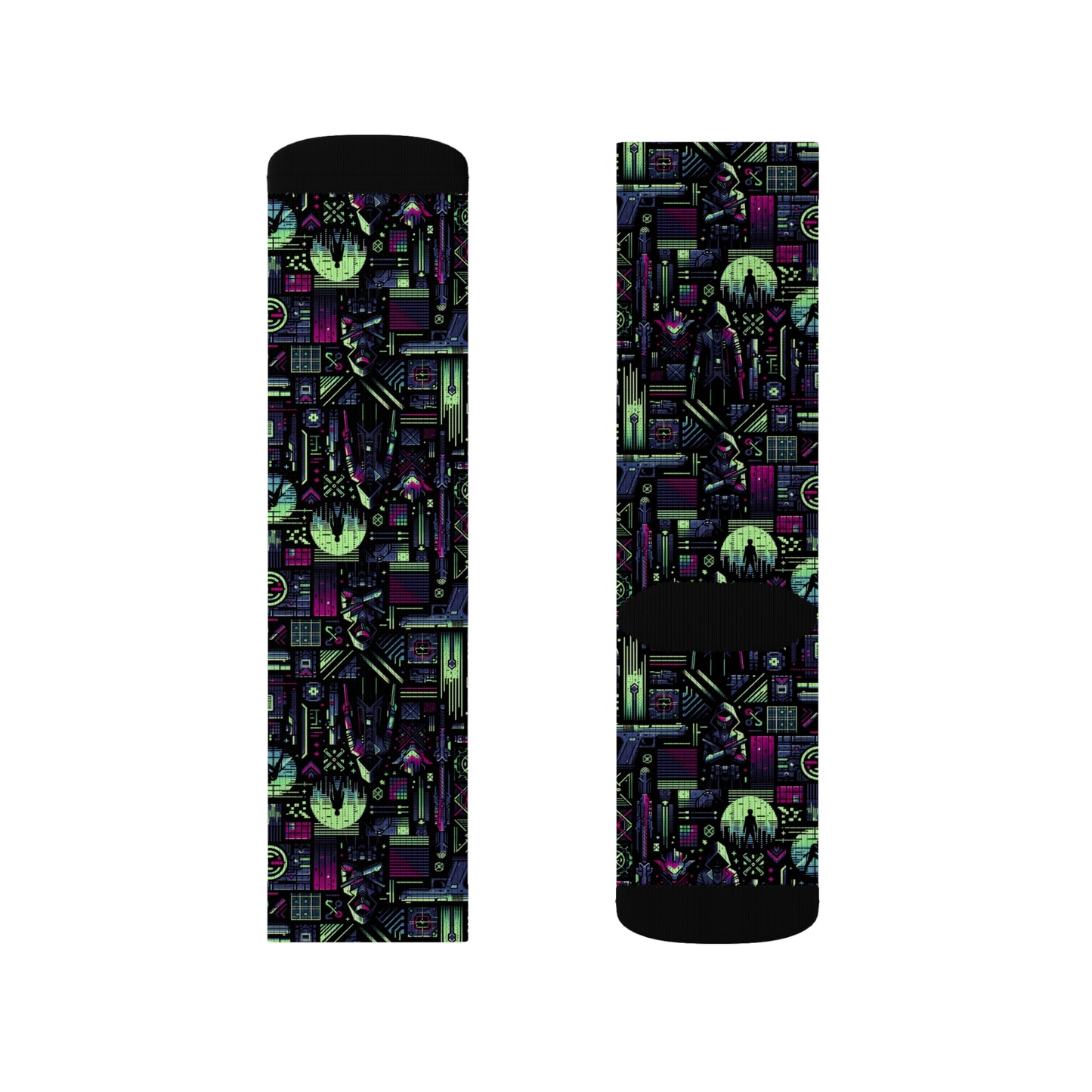 Tech Noir Futuristic Cyberpunk Sublimation Socks - 8404 Design-63