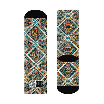 Cultural Fusion Tech Blend of Cultural Heritage With Tech-Inspired Elements Cushioned Crew Socks - 8404 Design-64