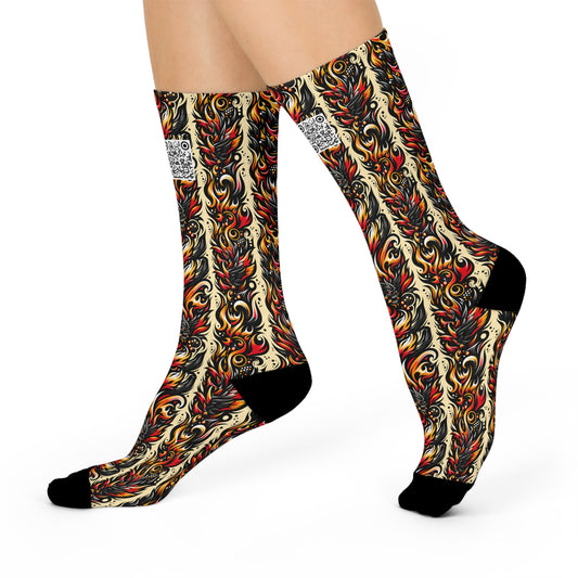 Flame Graphics Maximalist Streetwear Cushioned Crew Socks - 8404 Design-65