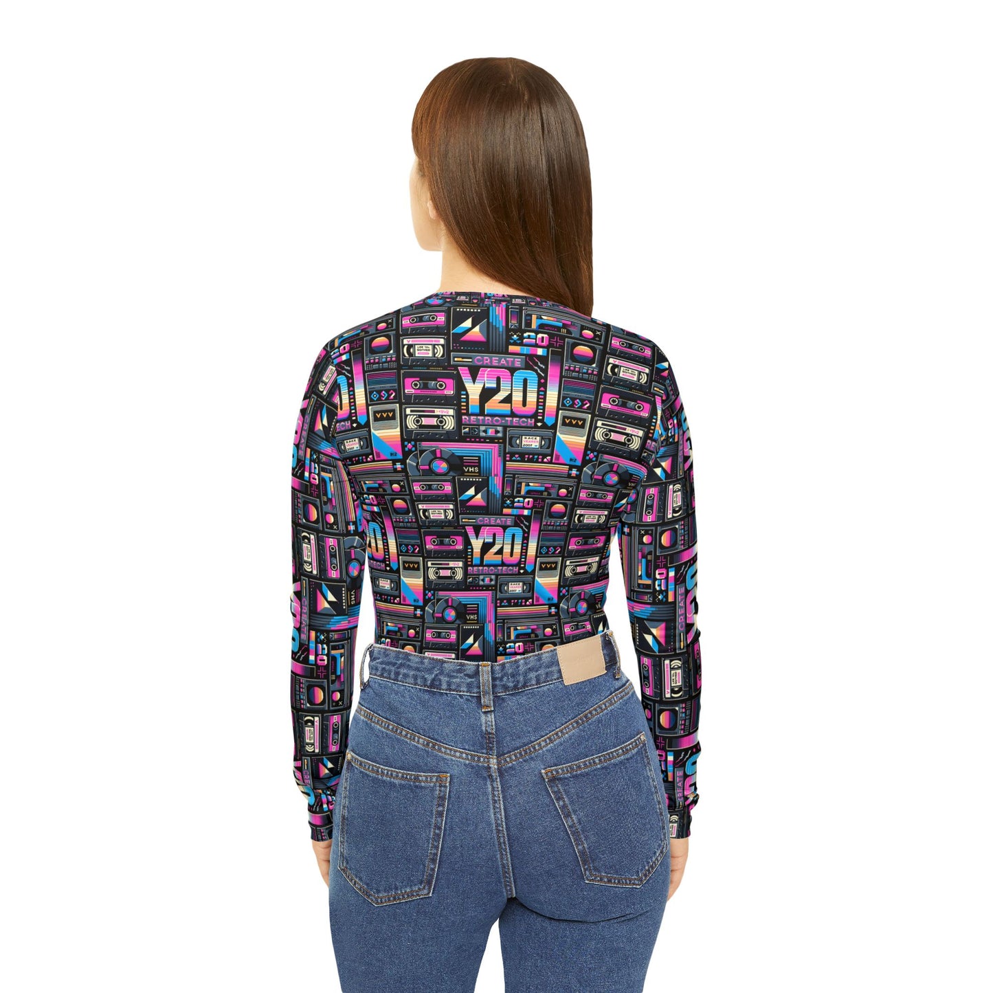 Digital Nostalgia Tech-Inspired Retro Fusion Women's Long Sleeve V-Neck Shirt - 8404 Design-65