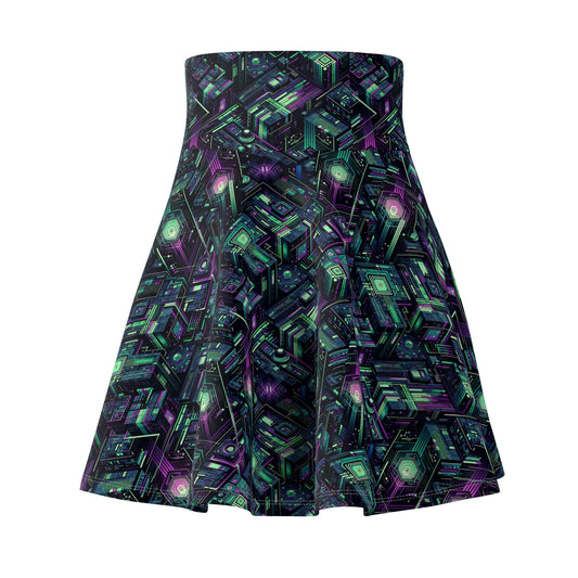 Tech Noir Aesthetics Tech-Forward Urban Dystopia Women's Skater Skirt - 8404 Design-43