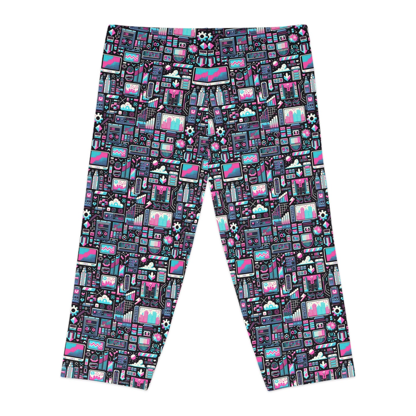 Digital Rebellion Youthful Streetwear with a Rebellious Digital Twist Women's Capri Leggings - 8404 Design-71
