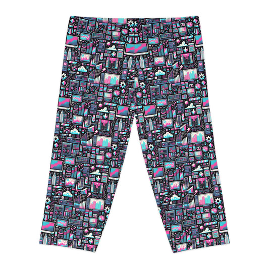 Digital Rebellion Youthful Streetwear with a Rebellious Digital Twist Women's Capri Leggings - 8404 Design-71