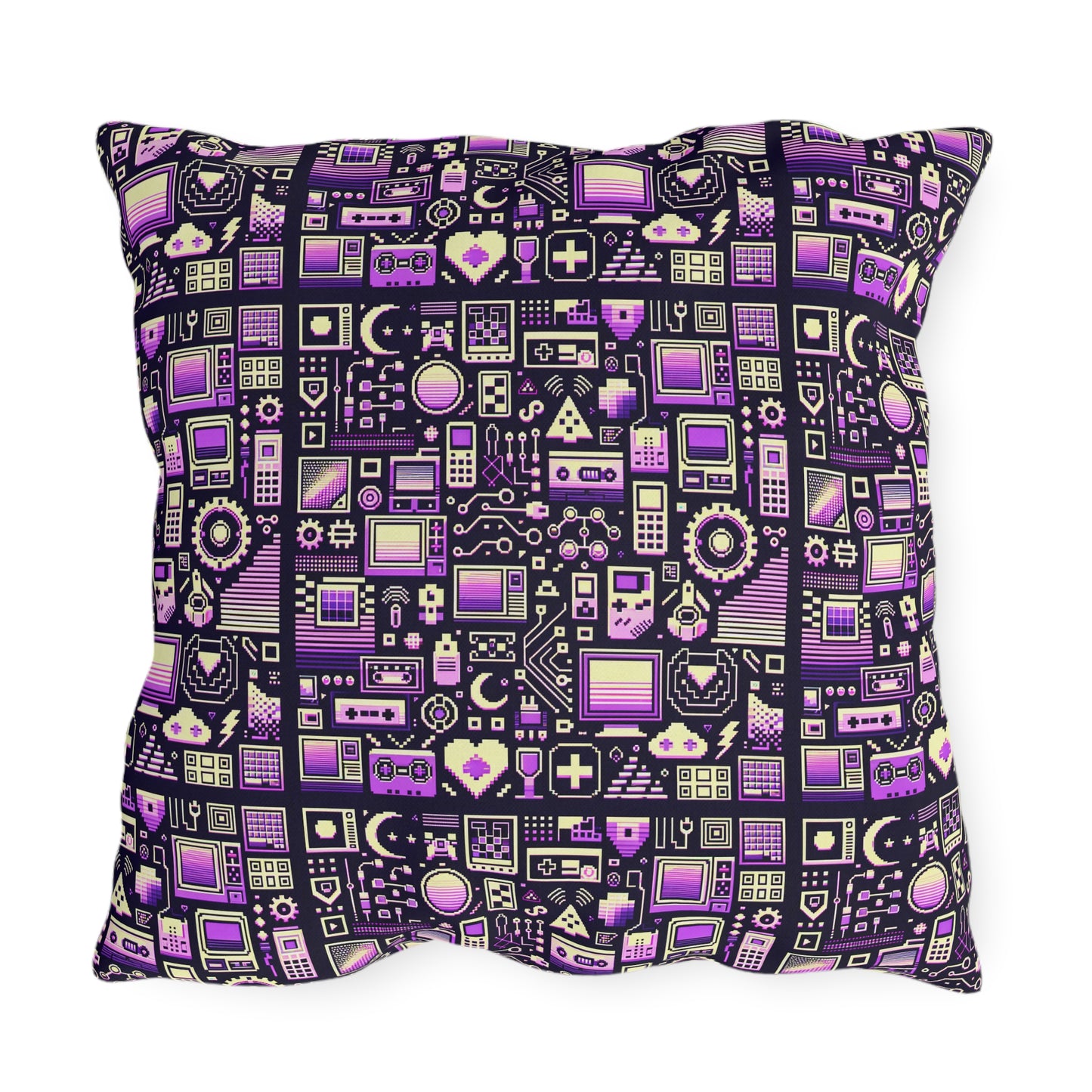 Digital Nostalgia Remix Modern Vintage Fusion Outdoor Pillow - 8404 Design-54