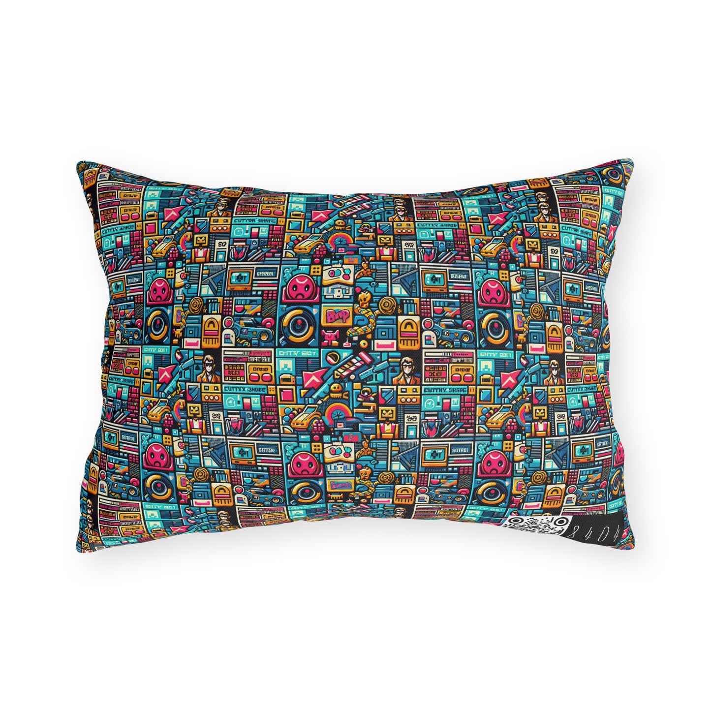Digital Pop Culture Mashup Maximalist Pop Outdoor Pillow - 8404 Design-47