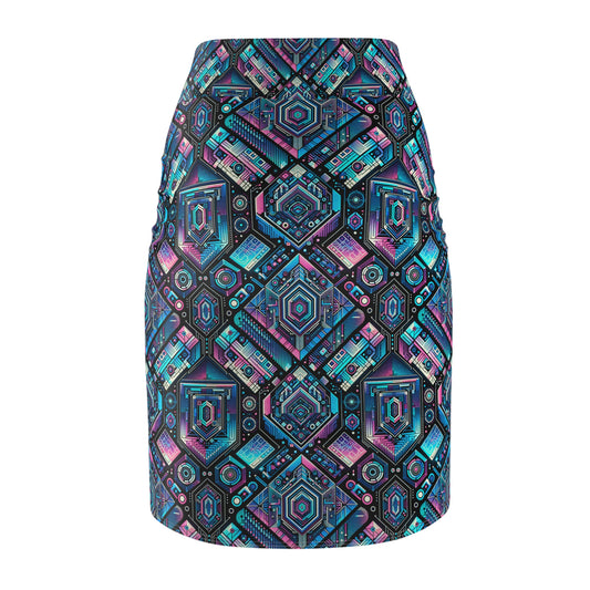 Digital Dreamland Futuristic Tech Aesthetic Women's Pencil Skirt - 8404 Design-46