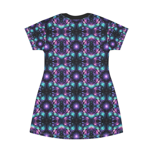 Iridescent Dream Futuristic Tech T-Shirt Dress - 8404 Design-60