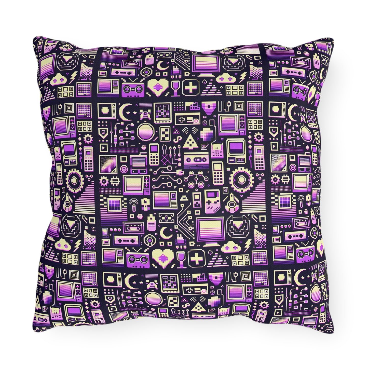 Digital Nostalgia Remix Modern Vintage Fusion Outdoor Pillow - 8404 Design-54
