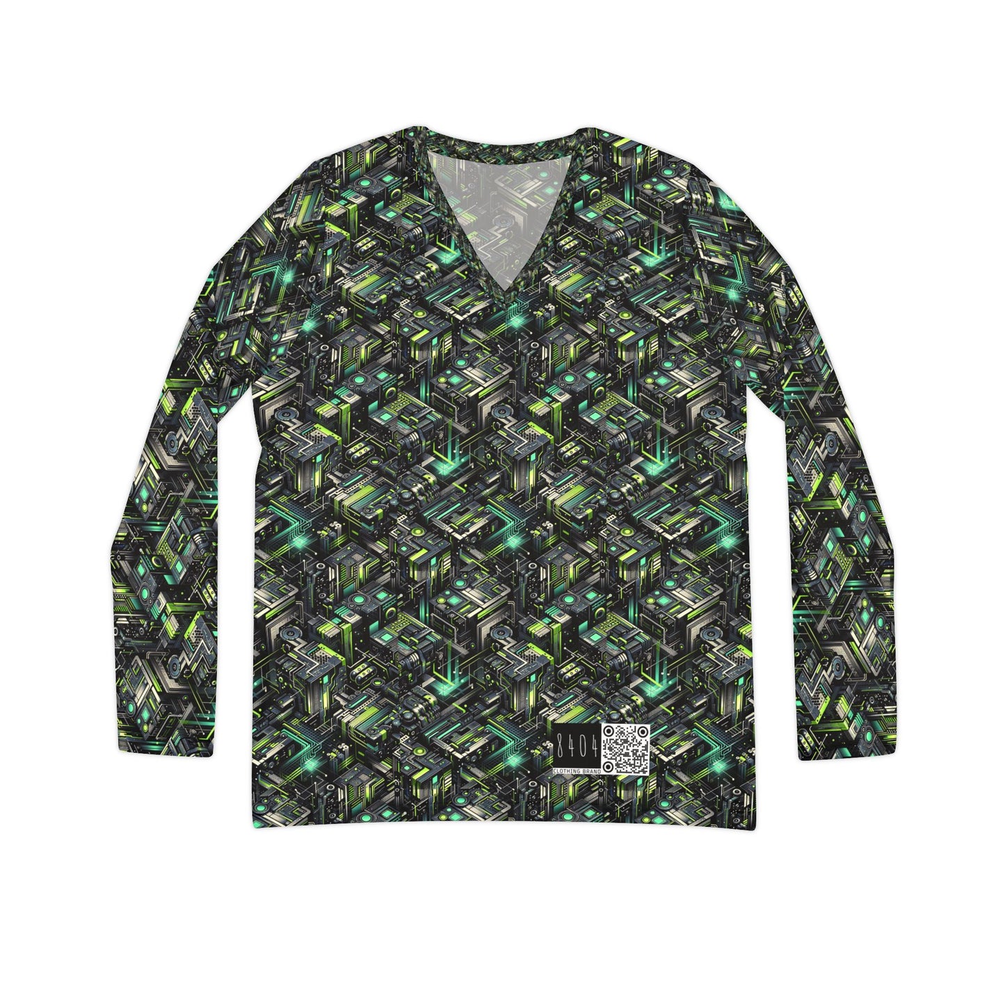 Tech-Infused Graphics Tech-Forward Streetwear Women's Long Sleeve V-Neck Shirt - 8404 Design-47
