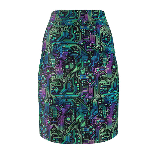 Tech-Infused Neon Tech-Forward Streetwear Women's Pencil Skirt - 8404 Design-66