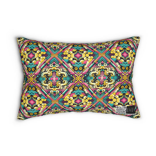 Neon Pop Art Revival Pop Culture Retro Spun Polyester Lumbar Pillow - 8404 Design-59 B