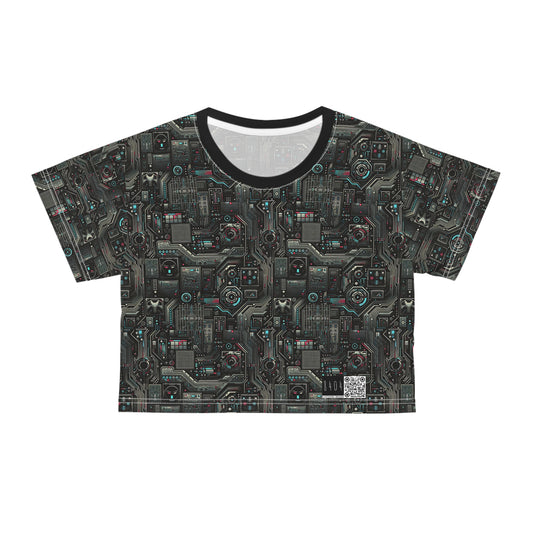 Tech Noir Aesthetics Sleek Tech Streetwear Crop Tee - 8404 Design-52