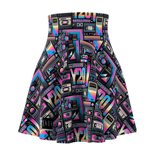Digital Nostalgia Tech-Inspired Retro Fusion Women's Skater Skirt - 8404 Design-65
