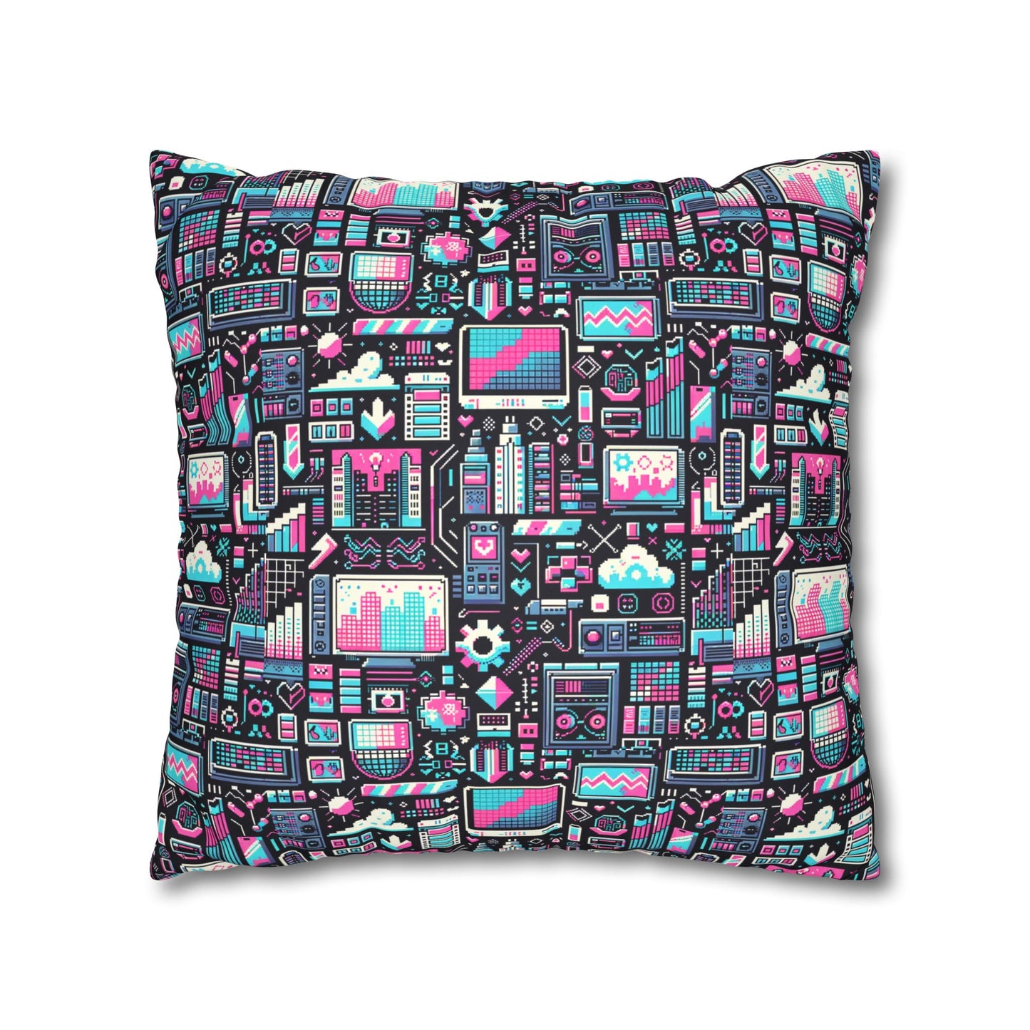 Digital Rebellion Youthful Streetwear with a Rebellious Digital Twist Faux Suede Square Pillowcase - 8404 Design-71