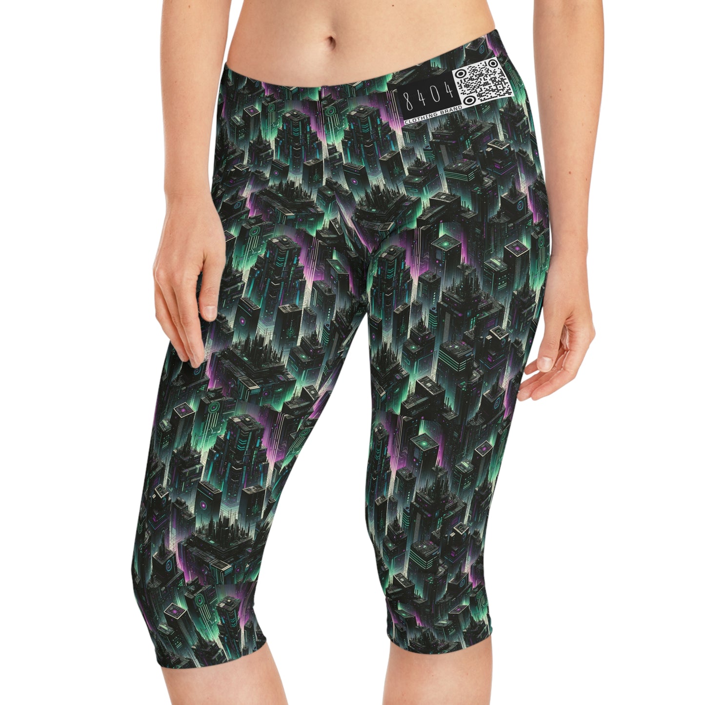 Tech Noir Aesthetics Tech-Forward Urban Dystopia Women's Capri Leggings - 8404 Design-44