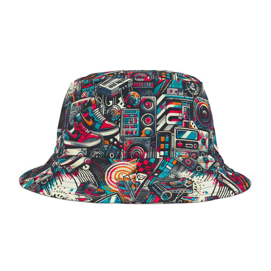 Urban Graffiti Fusion Eclectic Street Art Meets Modern Tech Culture Bucket Hat - 8404 Design-50