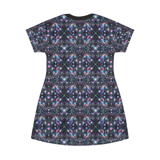 Galactic Hues Tech-Forward Cosmic Fusion T-Shirt Dress - 8404 Design-58