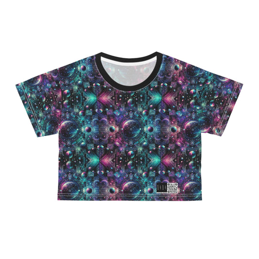Galactic Hues Tech-Forward Cosmic Fusion Crop Tee - 8404 Design-59
