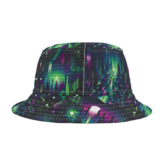 Tech Noir Aesthetics Tech-Forward Urban Dystopia Bucket Hat - 8404 Design-54