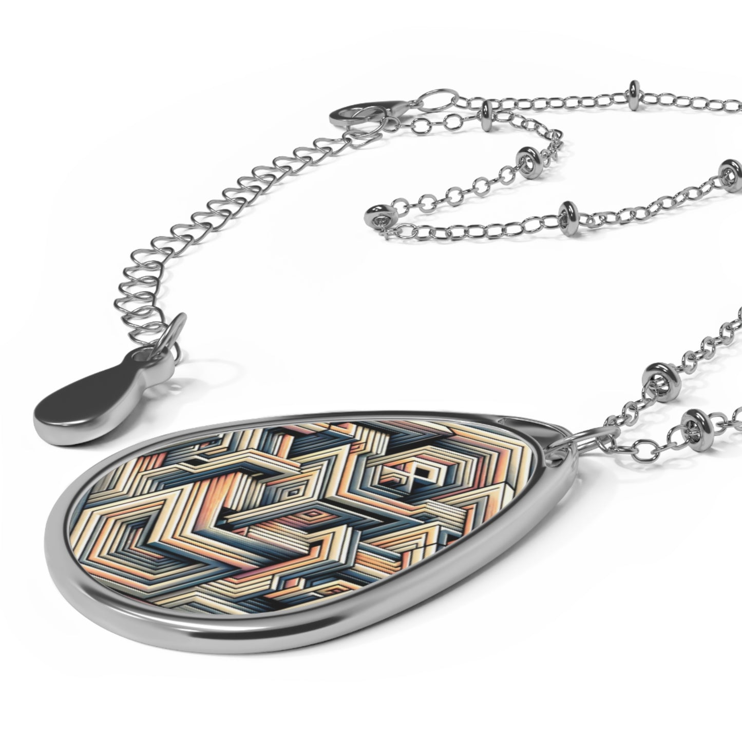 Tech Illusion Graphics Futuristic Artistry Oval Necklace - 8404 Design-52
