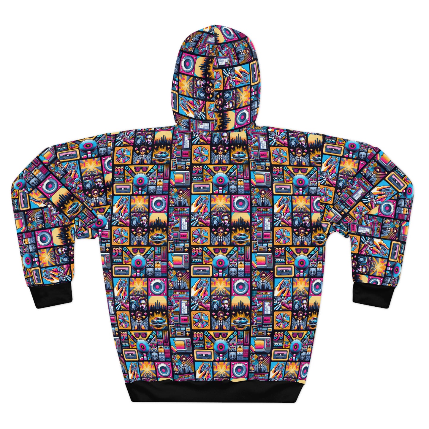 Digital Pop Culture Mashup Maximalist Pop Pullover Hoodie - 8404 Design-52