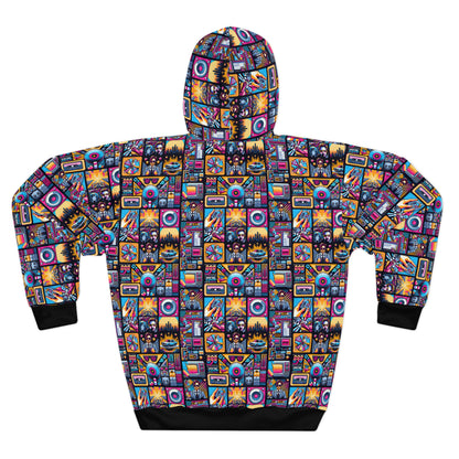Digital Pop Culture Mashup Maximalist Pop Pullover Hoodie - 8404 Design-52