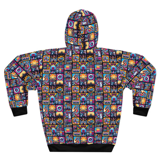 Digital Pop Culture Mashup Maximalist Pop Pullover Hoodie - 8404 Design-52