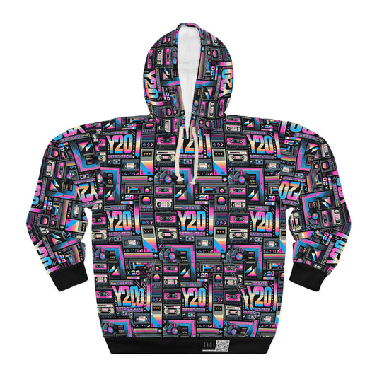 Digital Nostalgia Tech-Inspired Retro Fusion Pullover Hoodie - 8404 Design-65