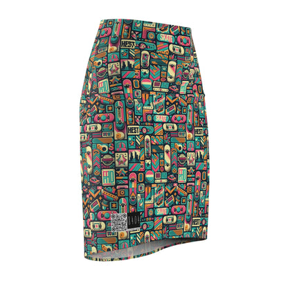 Skate Culture Revival Urban Retro Cool Women's Pencil Skirt - 8404 Design-61