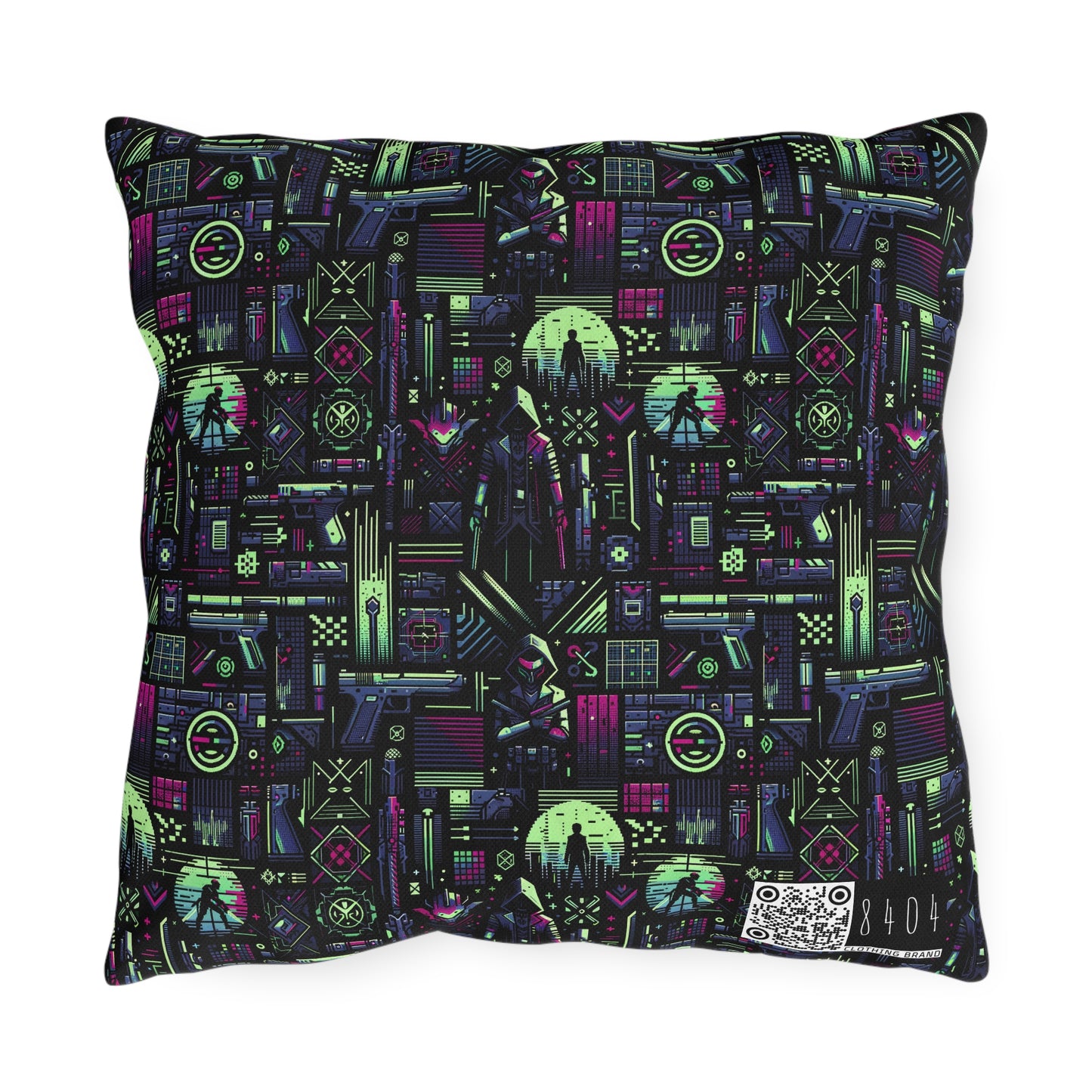 Tech Noir Futuristic Cyberpunk Outdoor Pillow - 8404 Design-63