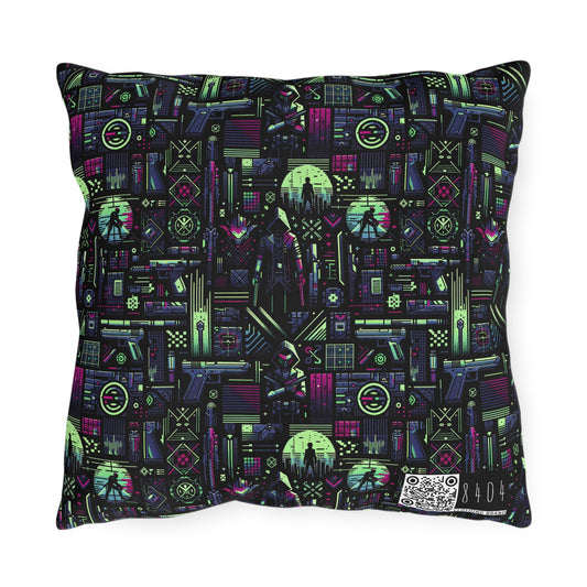 Tech Noir Futuristic Cyberpunk Outdoor Pillow - 8404 Design-63