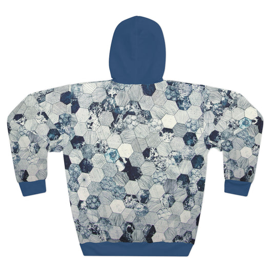 8404 Fashion Pullover Hoodie - "hexagon in Plain Blue Hood" - Men - Women - Unisex - Xs/s/m/l/xl/2xl