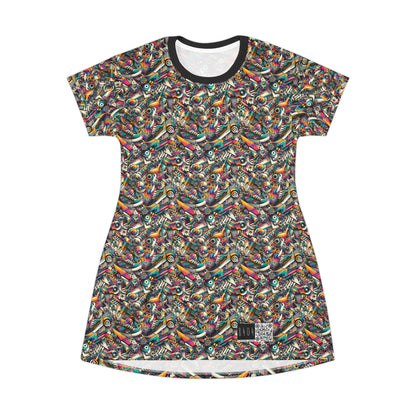 Urban Graffiti Fusion Eclectic Street Art Meets Modern Tech Culture T-Shirt Dress - 8404 Design-55