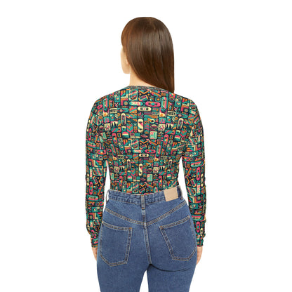 Skate Culture Revival Urban Retro Cool Women's Long Sleeve V-Neck Shirt - 8404 Design-61
