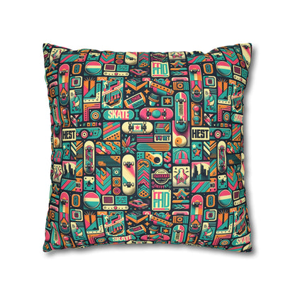 Skate Culture Revival Urban Retro Cool Spun Polyester Square Pillowcase - 8404 Design-61