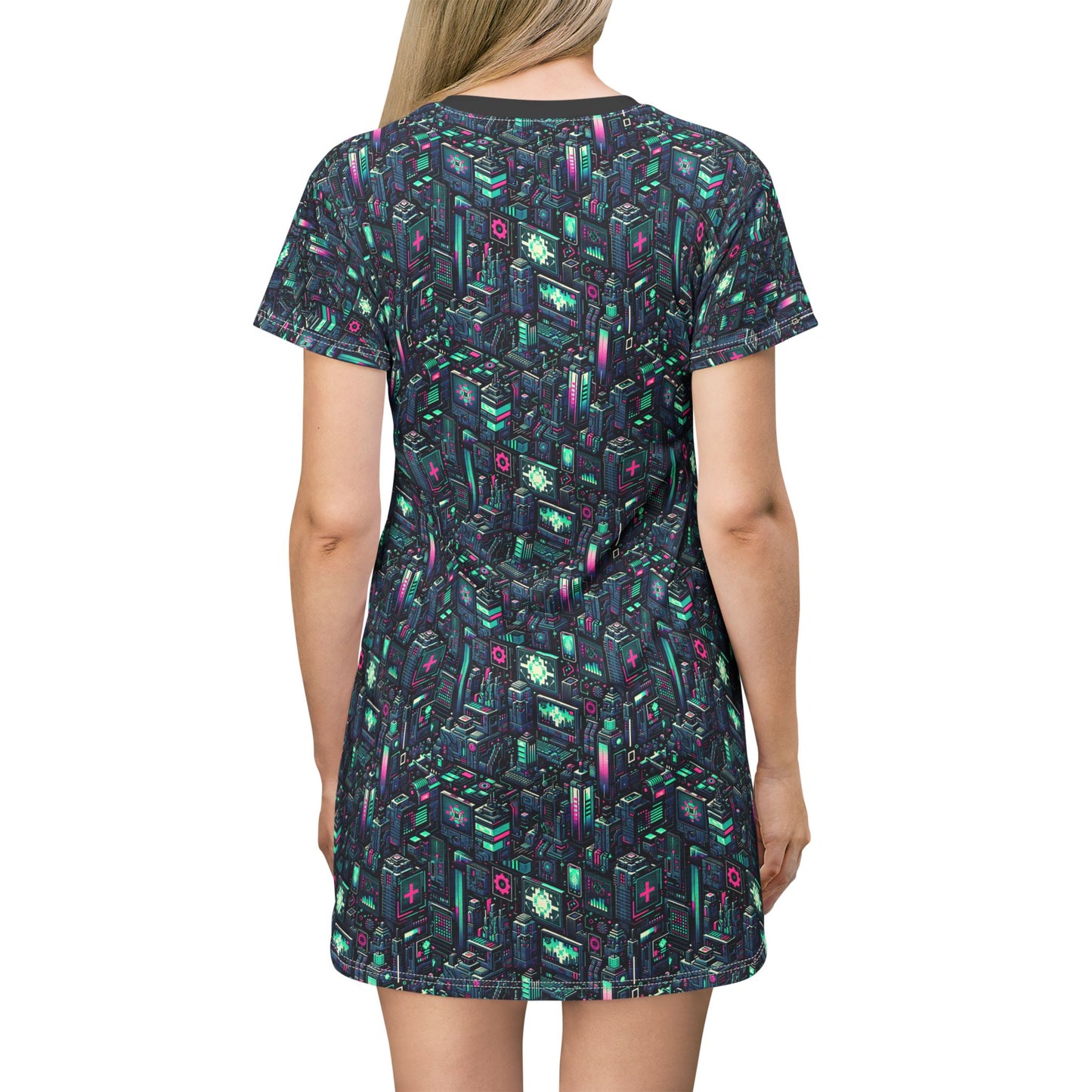 Digital Rebellion Tech-Inspired Streetwear T-Shirt Dress - 8404 Design-58