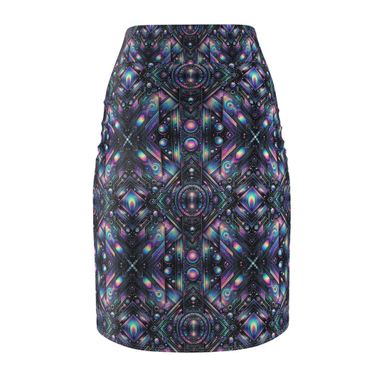 Galactic Hues Tech-Forward Cosmic Fusion Women's Pencil Skirt - 8404 Design-58