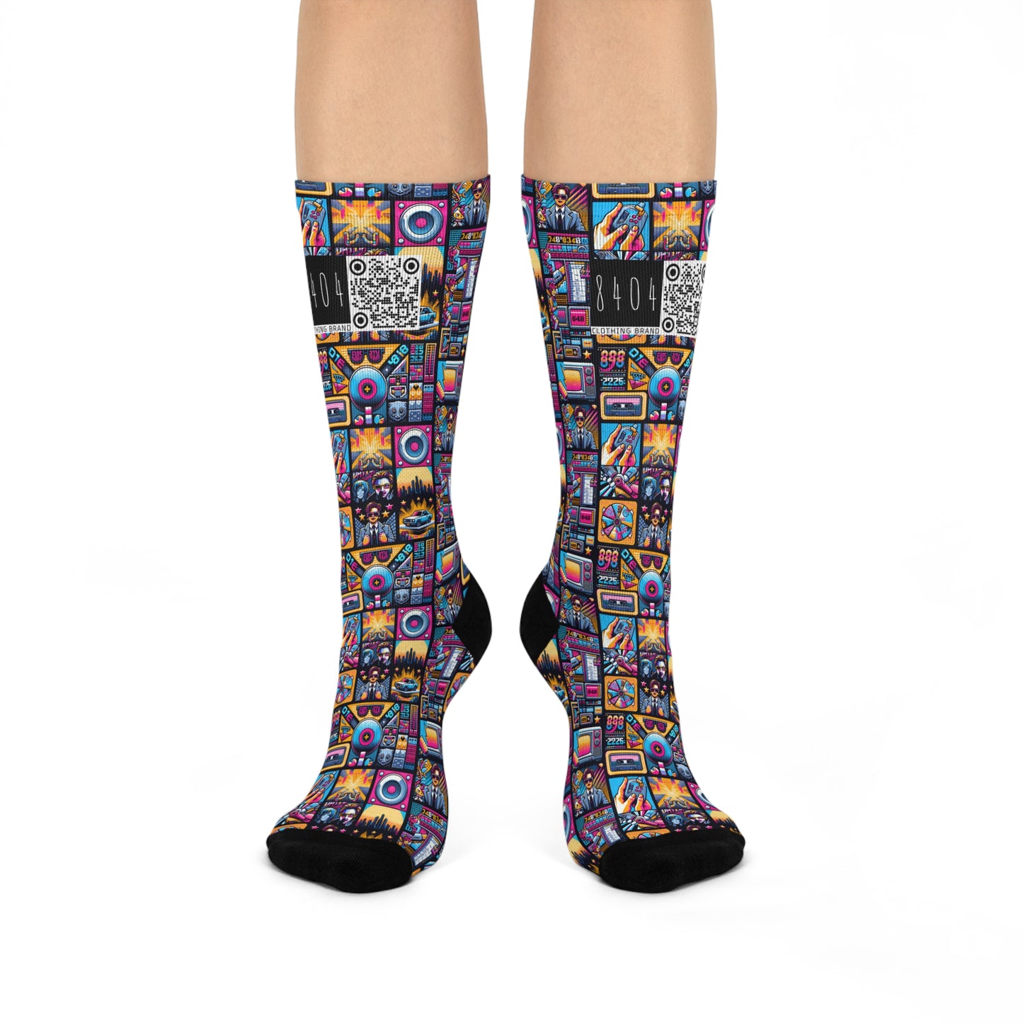Digital Pop Culture Mashup Maximalist Pop Cushioned Crew Socks - 8404 Design-52