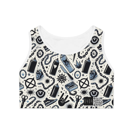Cultural Rebellion Graphics Edgy and Rebellious With a Hint of Nostalgia Sports Bra - 8404 Design-57